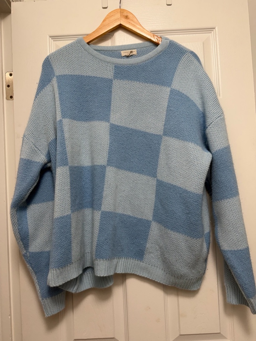 Chic Soul Blue Checkerboard Knit Sweater